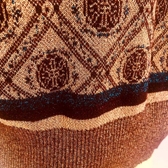 KATHIE K Wool Blend Auburn Multi Color Metallic Thread Sweater Excellent Size XL - Picture 2 of 6